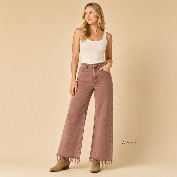 Kut from the Kloth Denim - Kut from the Kloth Meg Fab Ab Wide Leg Jeans 6 Mauve High Rise Raw Hem